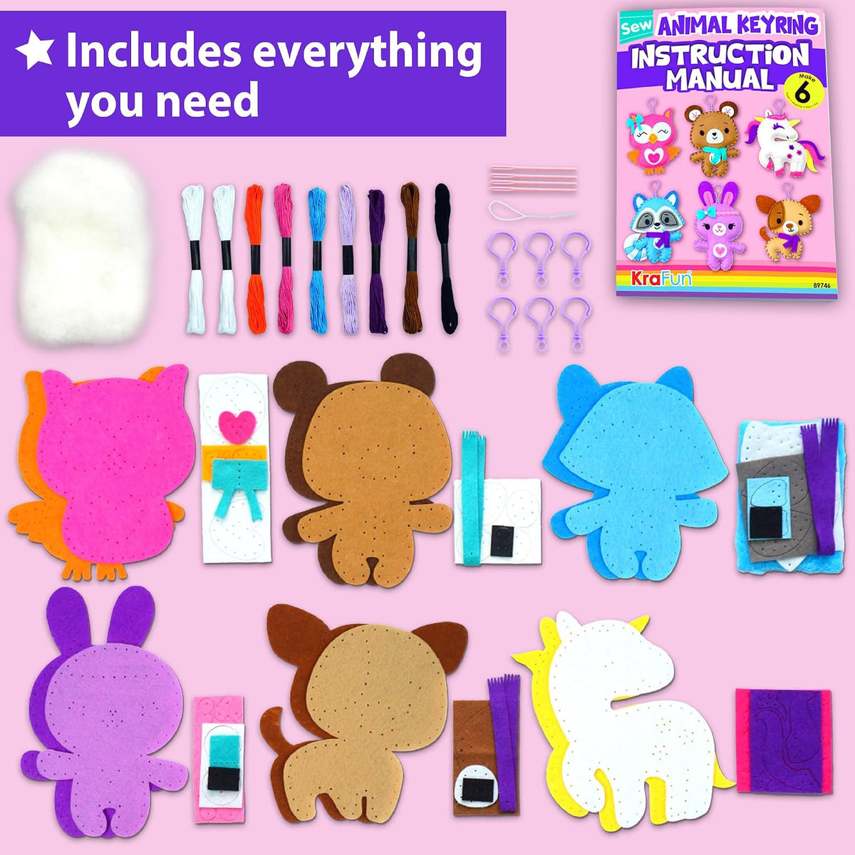 KRAFUN Fairy Tales Sewing Kit for Kids Ages 5-10, 8 Projects - Animal Keyring - image 2