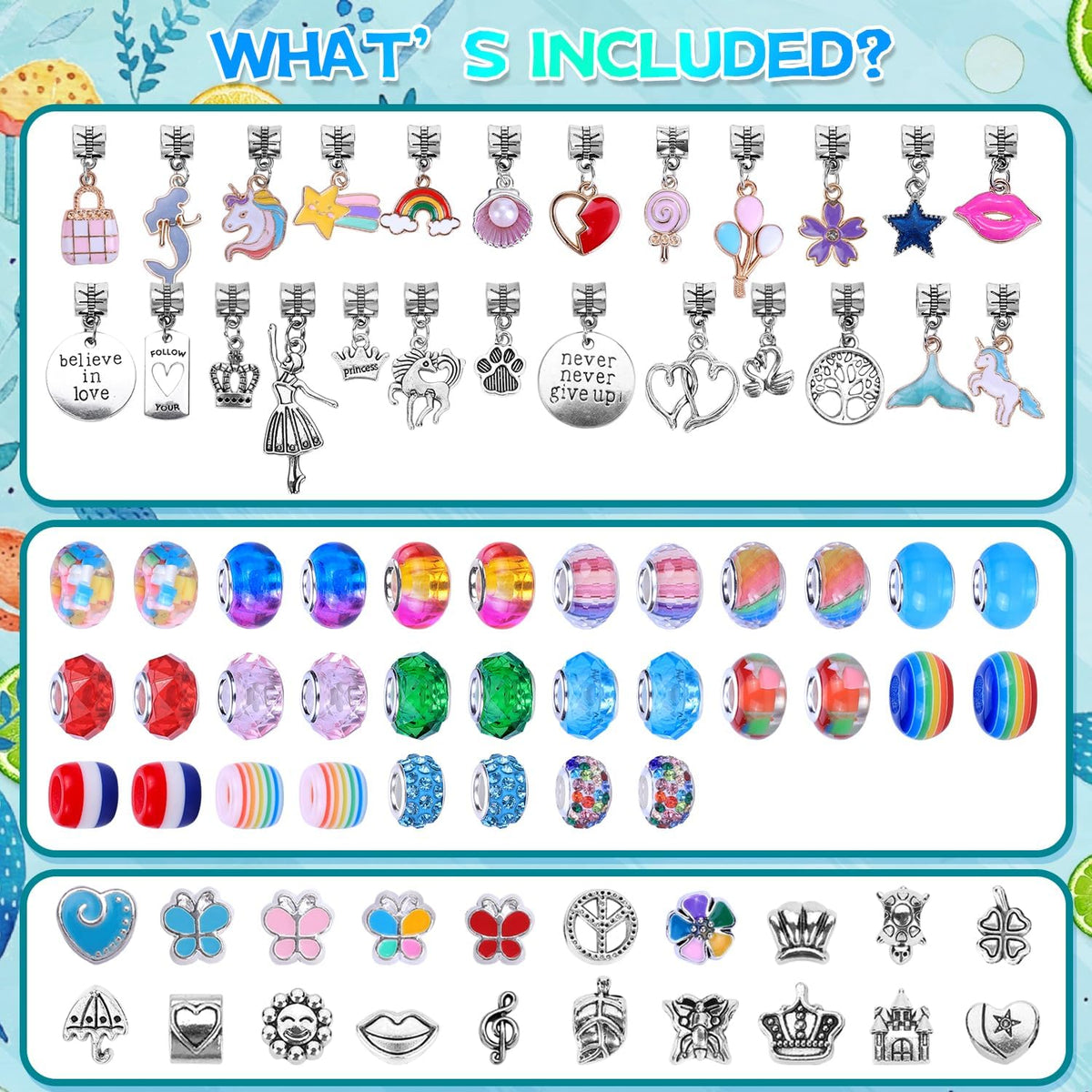 VICTLOV Charm Bracelet Making Kit, DIY Craft for Girls - Aqua 95 Pieces - image 2