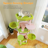 71.2" Large Cat Tree for Multi-Cat Households - Heavy-Duty 9-Level Cat Tower w/5 Sisal Scratching Posts, 2 Condos, 3 Hammocks, Extra-Large Perch & Pompoms - Space-Saving, Pink