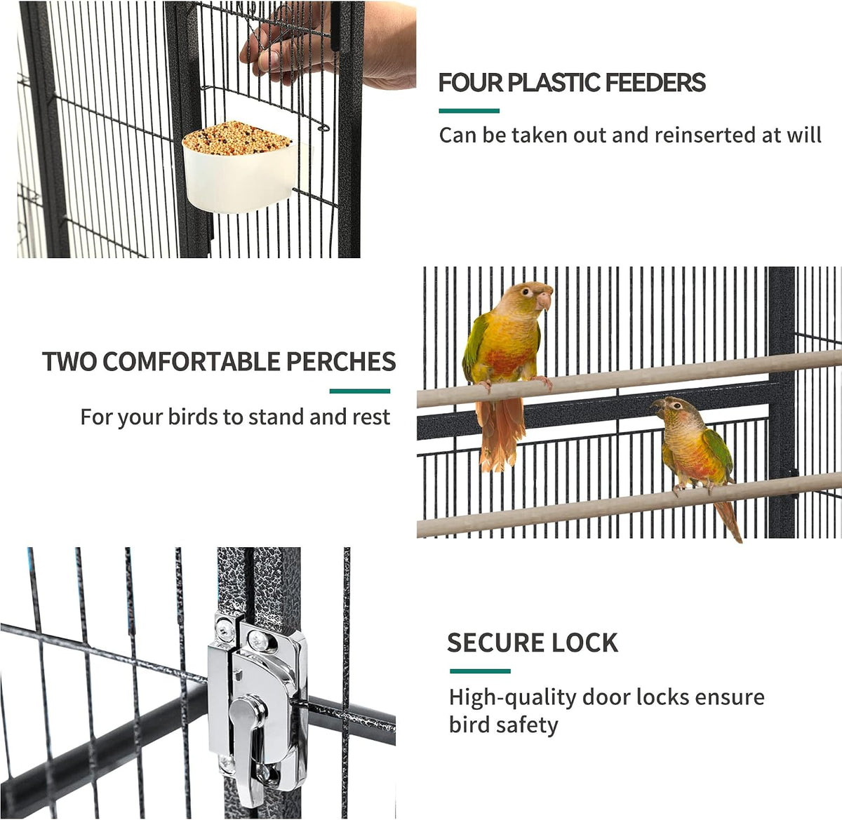 YITAHOME 53 inches Bird Cages for Parakeets, Parrot, Cockatiel - Black / 24.0"L x 16.9"W x 53.9"H - image 4
