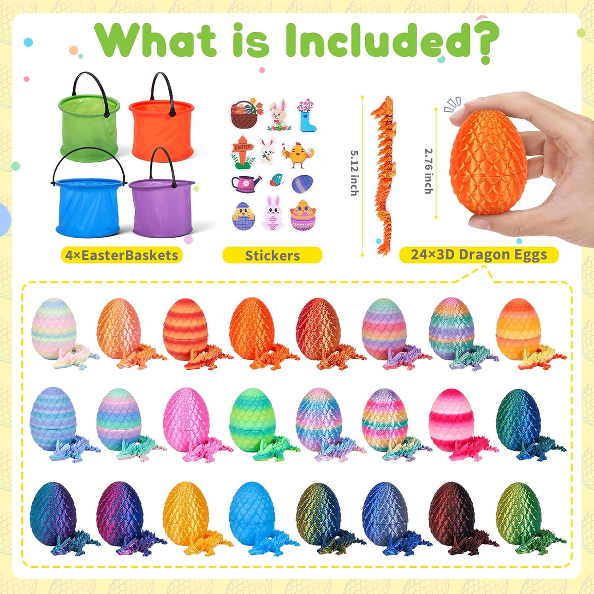 TBOLINE 16 pack dragon eggs with 3D printed articulated dragons and basket - view 3