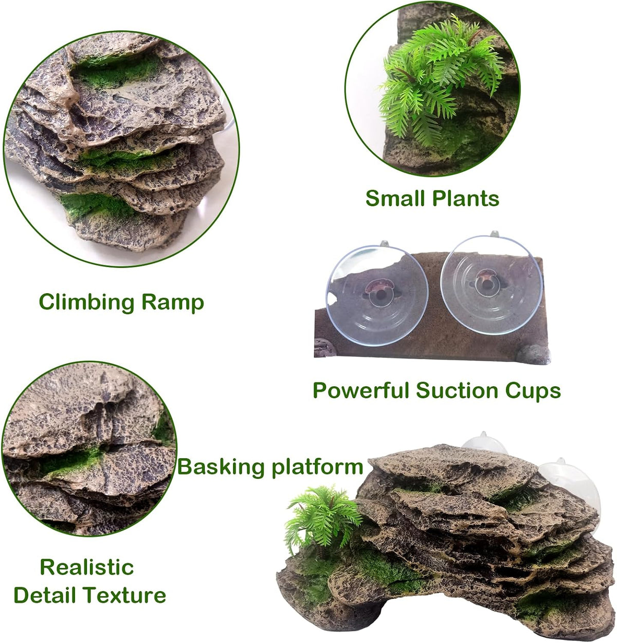 Turtle Basking Platform,Resin Bearded Dragon Basking Platform Reptile Habitat Cave Climbing Ramp - Slope / Gray - image 4