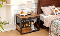 KOOPRO 32 Inch Dog Crate Furniture with Cushion for Large Medium Dogs, Wooden Heavy Duty Dog Kennel with Double Doors, Decorative Pet House Dog Cage Side End Table Indoor, Sliding Door Chew-Resistant