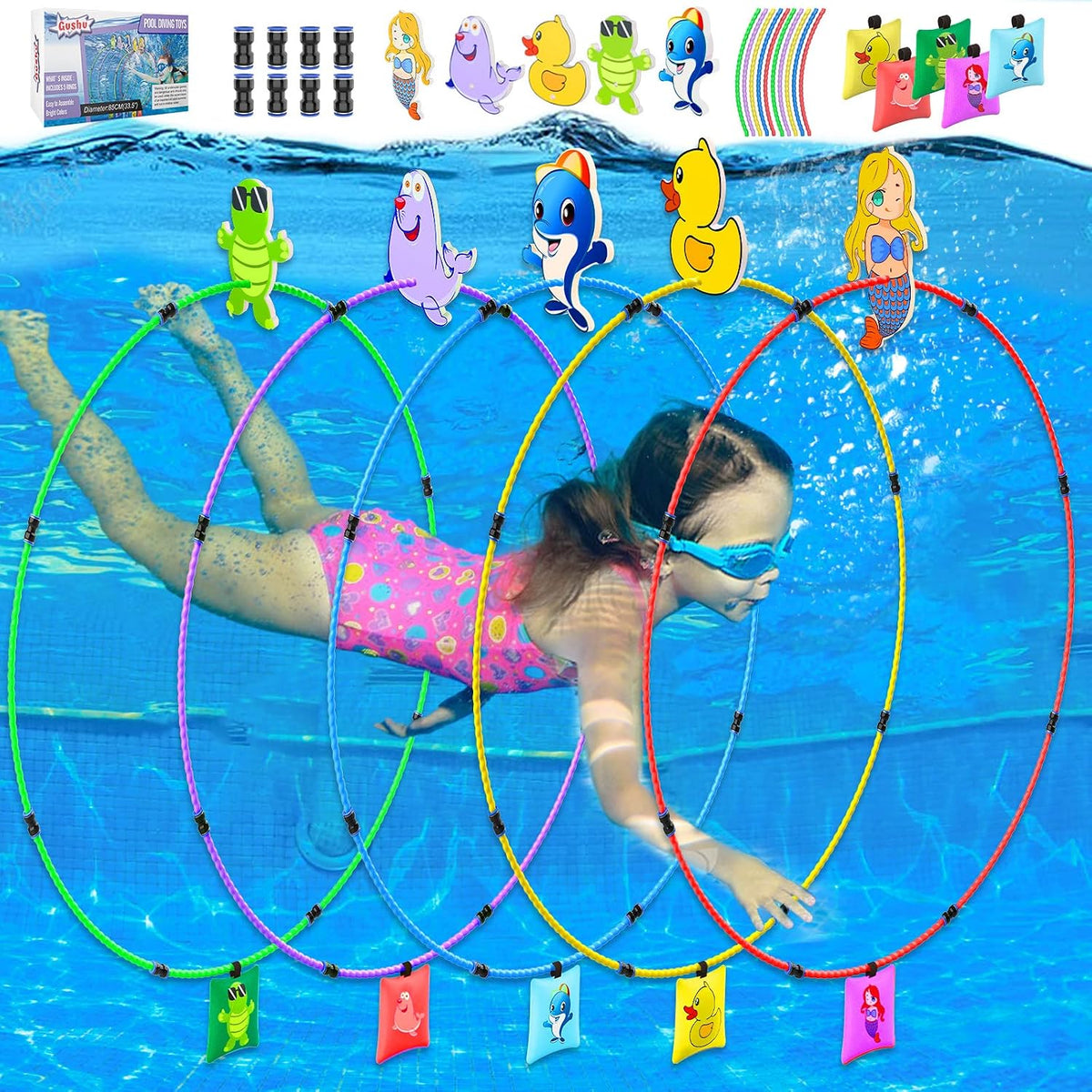 Gushu Diving Toys 15 PCS Pool Toys for Kids Age 4-8-12 Water Swim