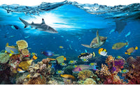 Underwater Aquarium Background Coral Reef Tropical Fish Terrarium - 36(W)x24(H)in / Marine Blue