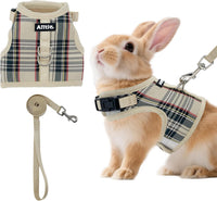 Plaid Breathable Rabbit Harness and Leash Set Escape Proof - Beige / S