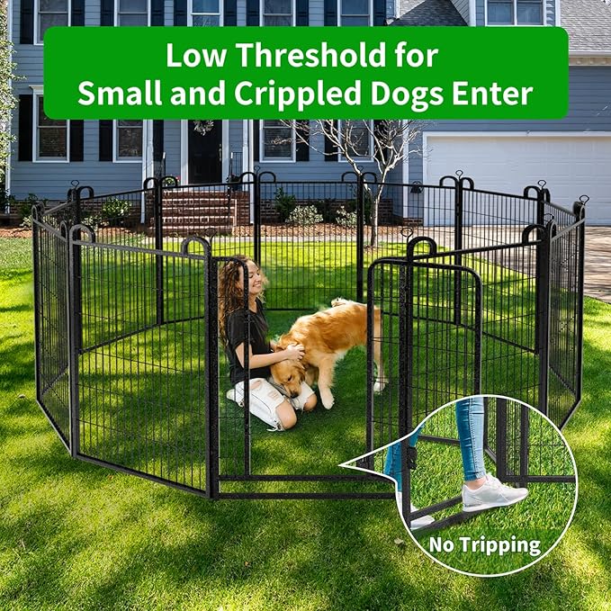 Dog Playpen Outdoor 12 Panels Heavy Duty Dog Fence 47" Height Anti-Rust with Doors Portable for RV Camping Yard, Total 27FT, 58 Sq.ft, Snowy Black