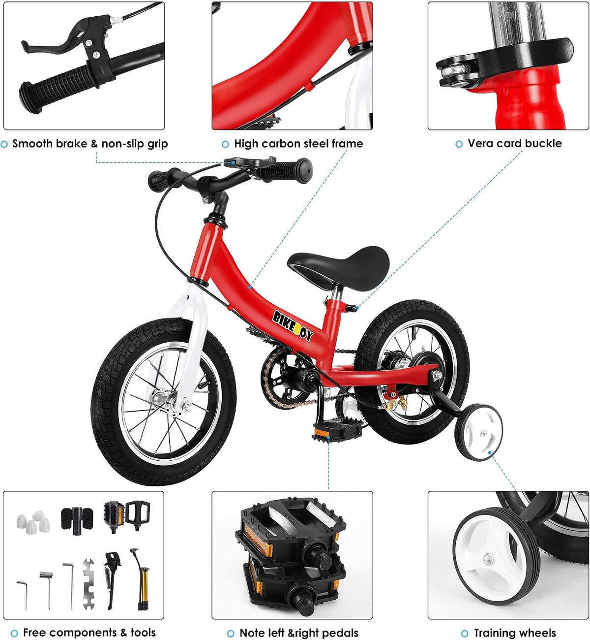 bikeboy 2 in 1 balance bike with pedals and hand brake, 12 14 16 inch wheels - view 30