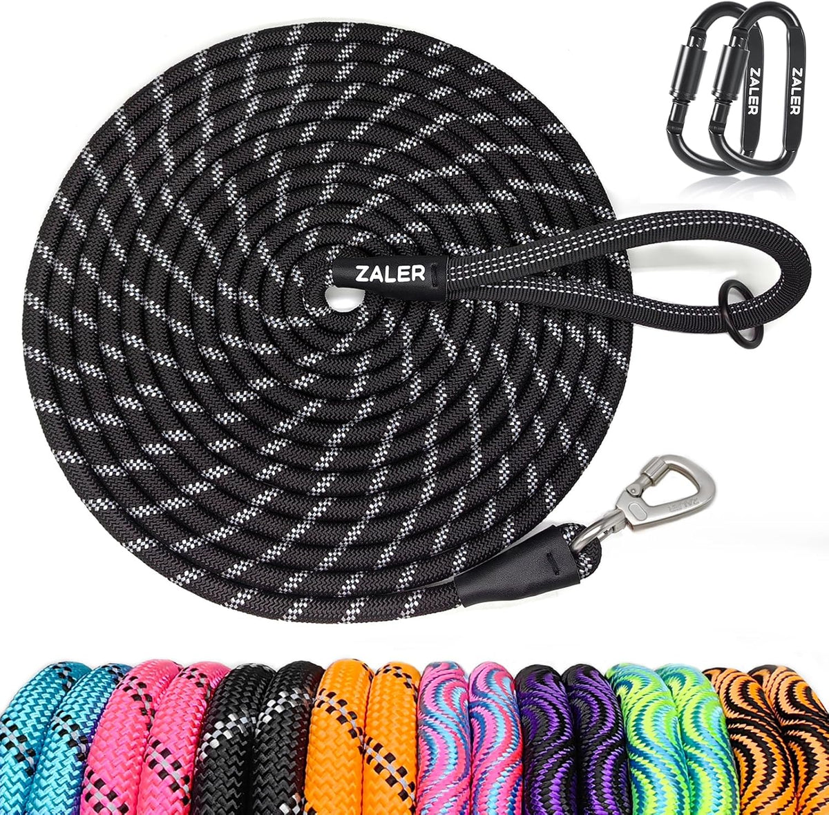 ZALER Long Dog Leash, 50 feet 30ft 20ft 15ft 10ft Dog Training Lead, Heavy Duty Reflective Check - Black / 10FT*2/5"
