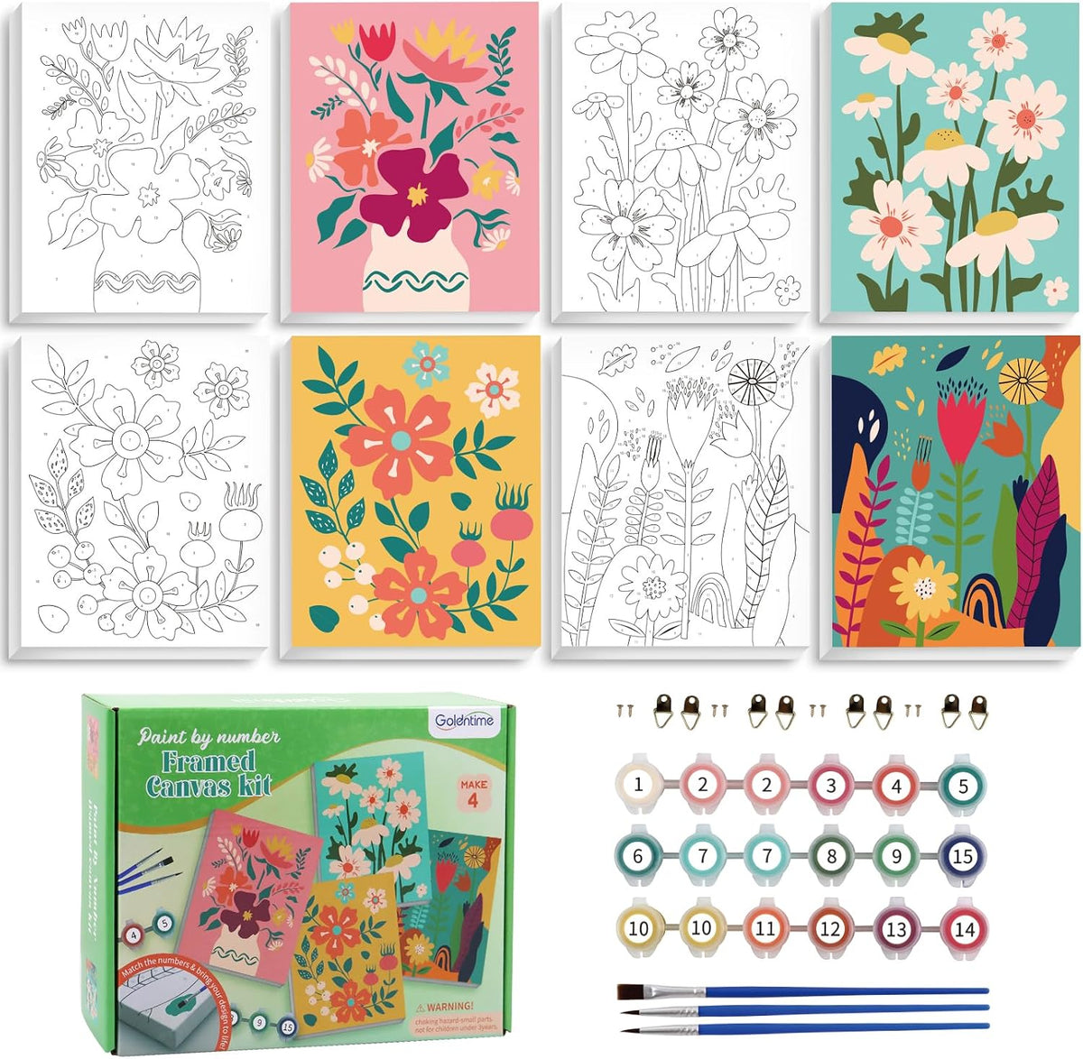 goldentime 3 Pack Kids Paint by Numbers Kit - flowers