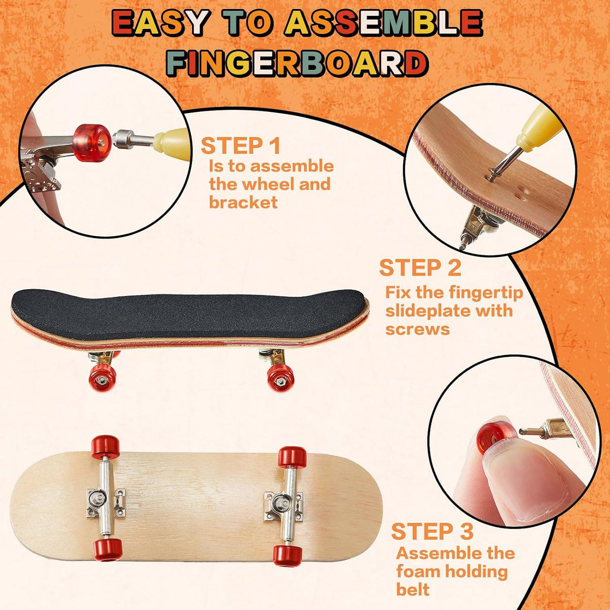 Jexine fingerboard kit with 6 sets of colorful trucks, wheels, screws and screwdrivers - view 6