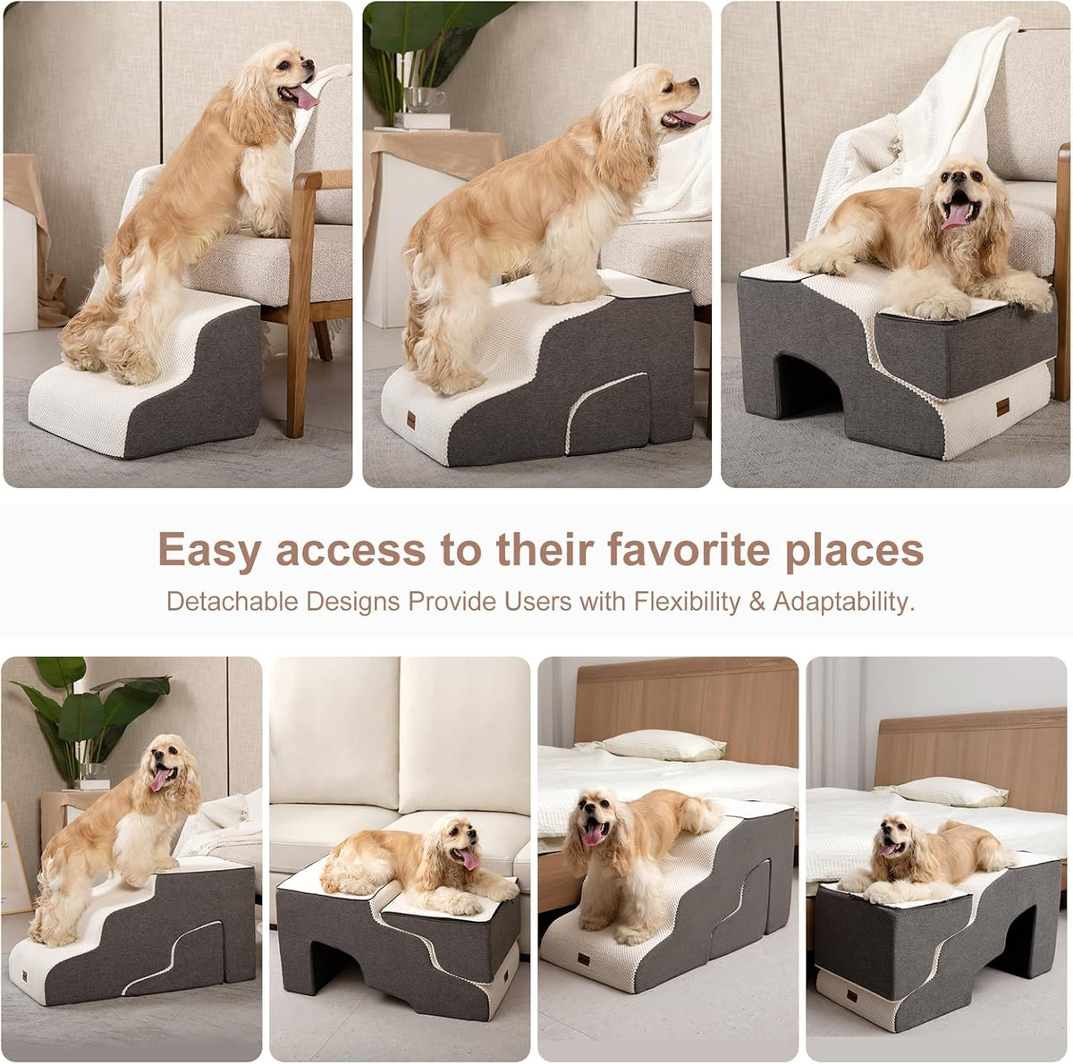 Garnpet Dog Stairs for Couch Sofa and Chair - Fleece 3-Step / Beige - image 3