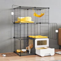 Cat Cage Indoor with Litter Box 3-Tier DIY Cat Playpen Detachable - 28.6"L x 17.8"W x 41.3"H