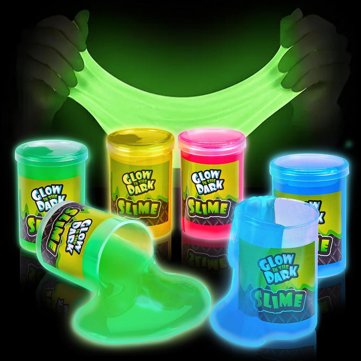 Playbees Glow in the Dark Slime, Neon Goo Party Favors for Kids - 6 Pack