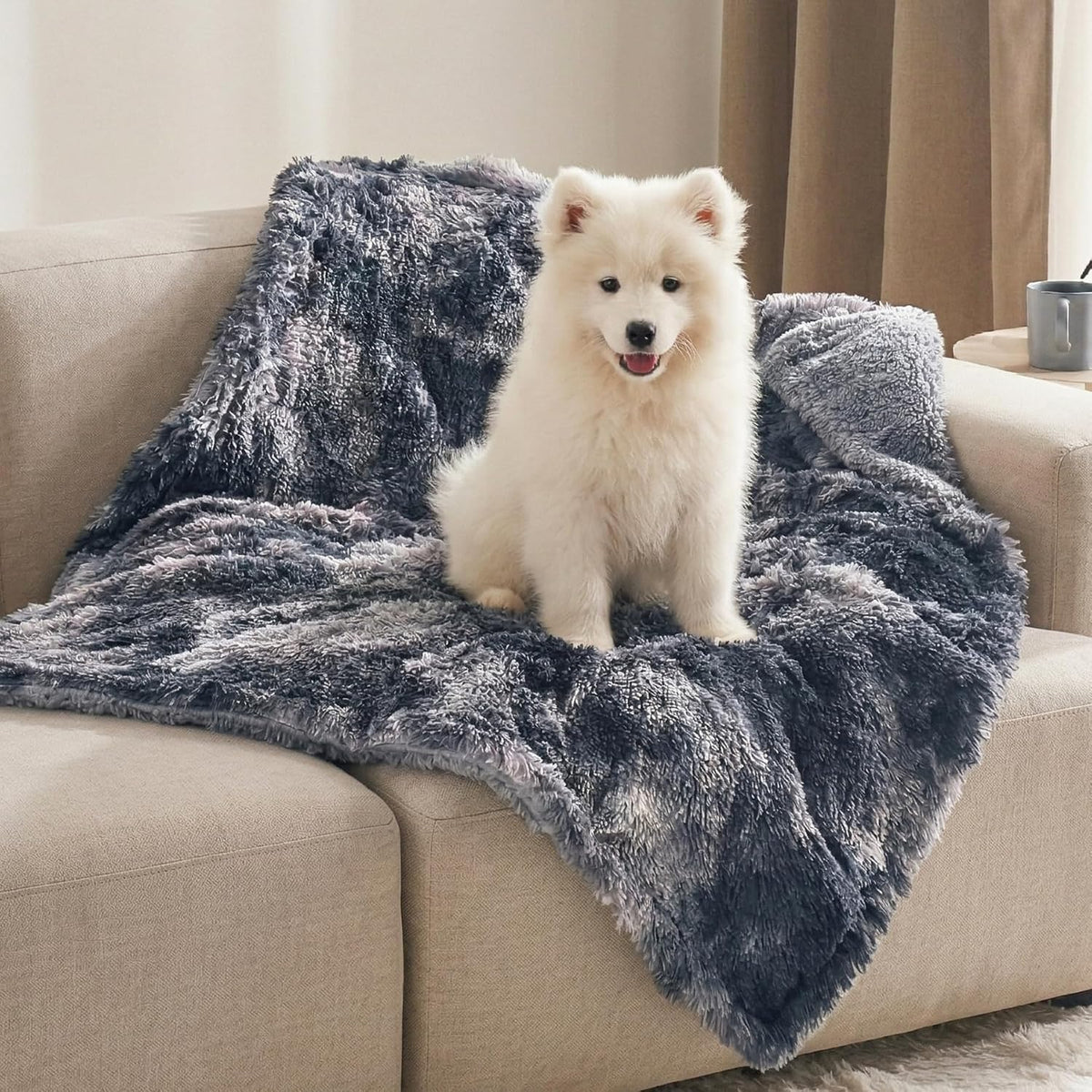 Bedsure Waterproof Dog Blankets for Large Dogs, Fluffy Faux Fur - Tie-dye Grey / L(40x50")