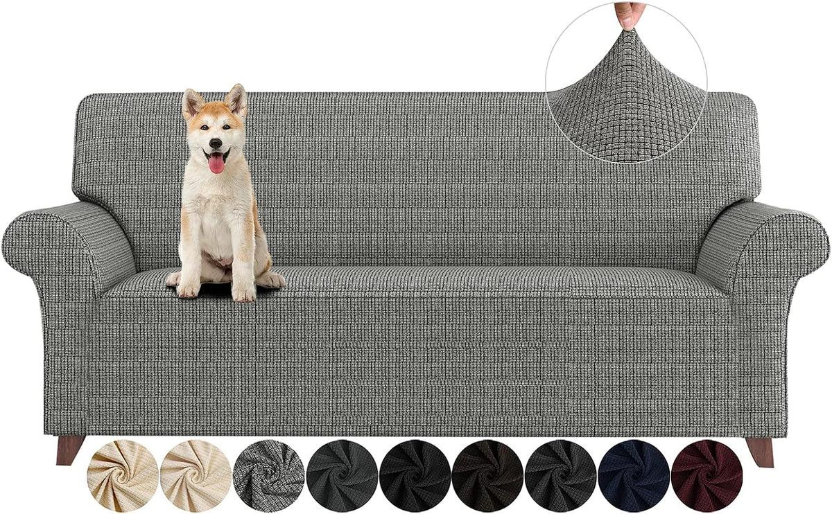 Super Stretch Couch Cover Universal Sofa Covers with Elastic Bottom - Yarn Dyed - Black and White / X-Large (92"-115")