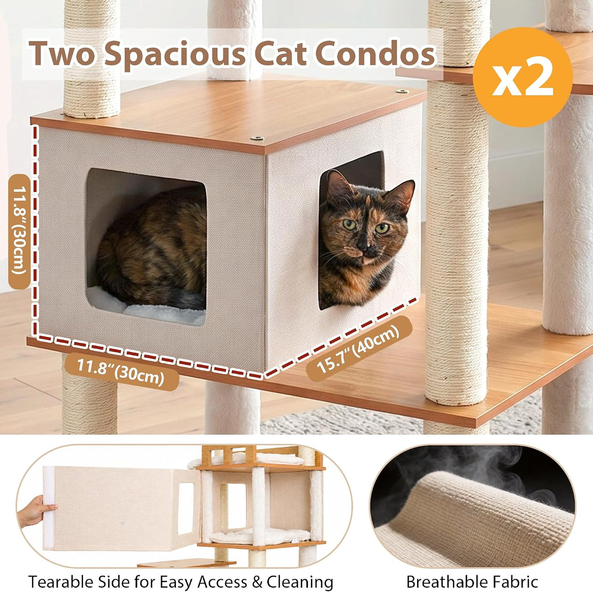 Modern Cat Tree, 76'' Tall Cat Tower, 3 Big Platform GCT103WB - Earth Brown / 75.98 inches - image 3