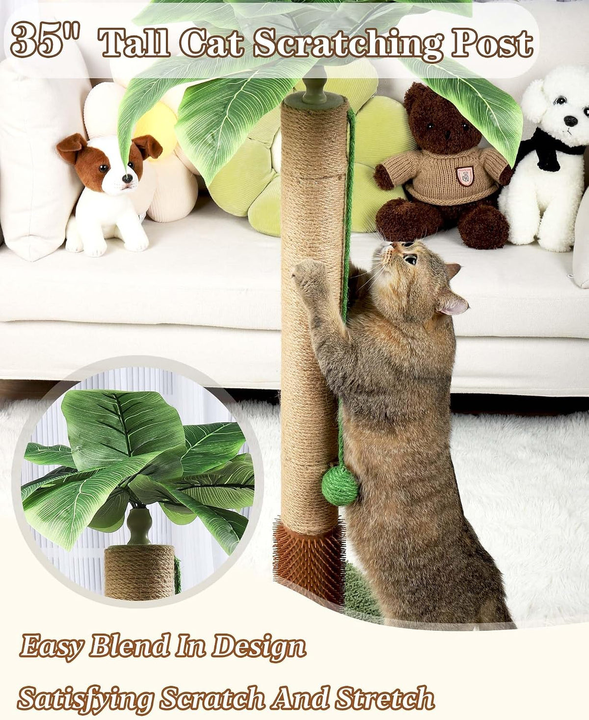 ANWA 32" Tall Sisal Cat Scratching Posts Tree for Indoor Cats Adults - Simulation Plant Post - image 2