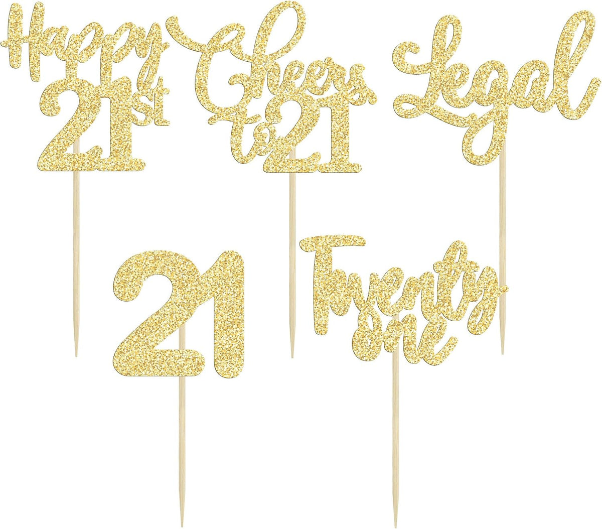 30 Pack Happy 80th Birthday Cupcake Toppers Gold Glitter Eighty - 21st / Gold - image 3