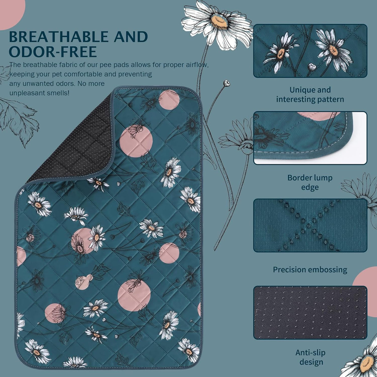 IEUUMLER Washable Pee Pads for Dogs - Navy Blue Daisy / 42"X28"-2pcs - image 2