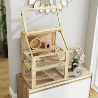PawHut Wooden Hamster Cage, 3 Tier Small Animal Cage with Detachable 12.6" Deep Bottom, Hut, Seesaw, Exercise Wheel, Ramps, Hamster Habitat for Dwarf, Gerbil, 24" x 16" x 29.5"