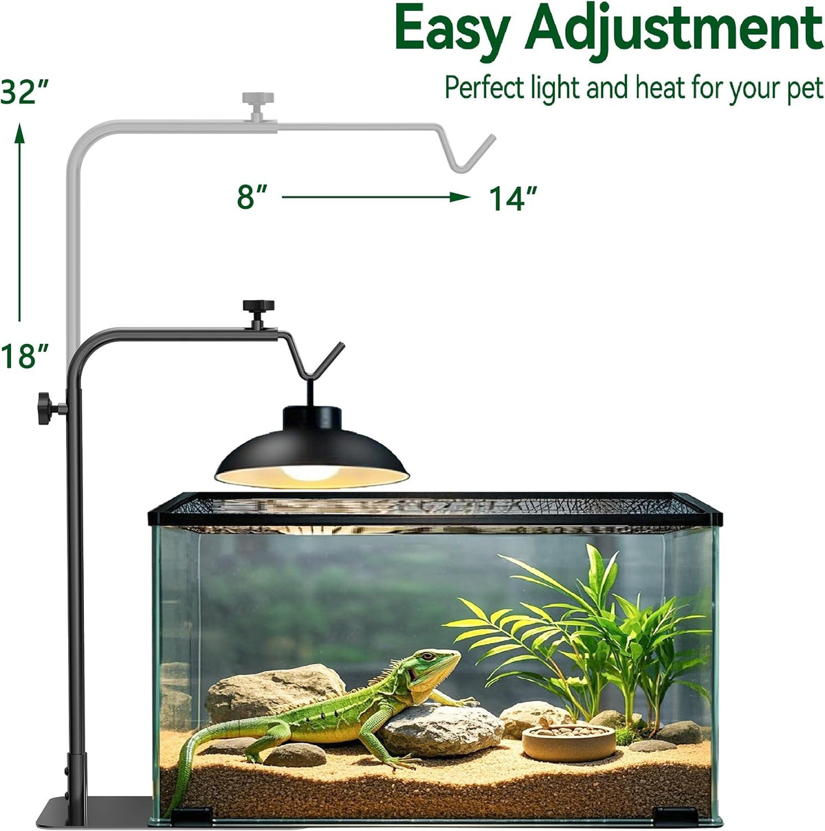 Reptile Heat Lamp Stand, Adjustable 18"-32"H Light Holder - 32" Height - image 2