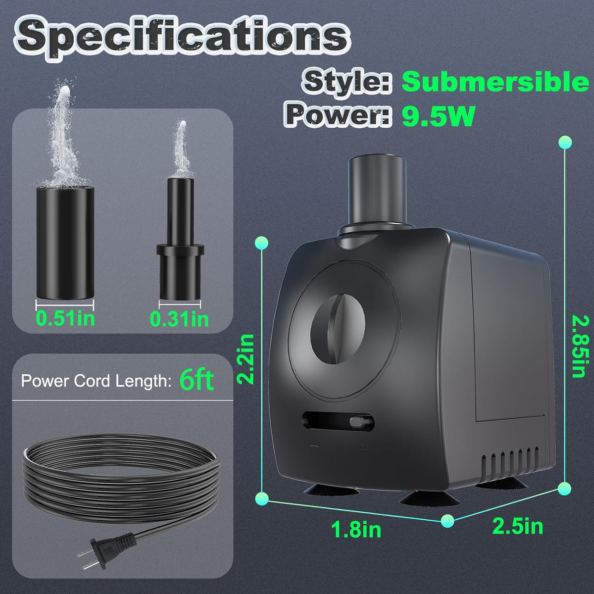 SongLong 400GPH Submersible Water Pump 6.5ft High Lift for Fountains – Essentials for Fish - image 2