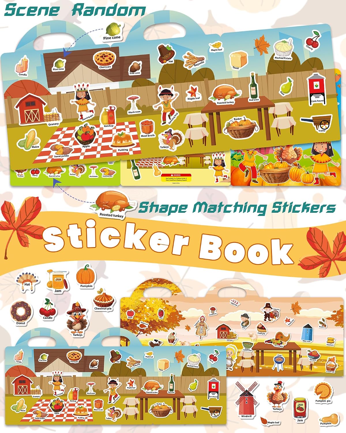 Walenced Reusable Sticker Book, Stickers for Kids - Thanksgiving - image 3