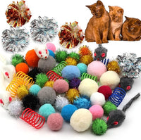 60 Pack Cat Toys - Assorted Kitten, Mouse, Crinkle & Pom Pom Balls