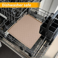 Ptlom Dog Food Mat Anti-Slip Bowl Mats for Food and Water, Waterproof Silicone Pet Placemat with High Raised Edges, Non-Slip Puppy Feeding Tray for Small, Medium Large Cats Dogs, Taupe, 11.8"x11.8"