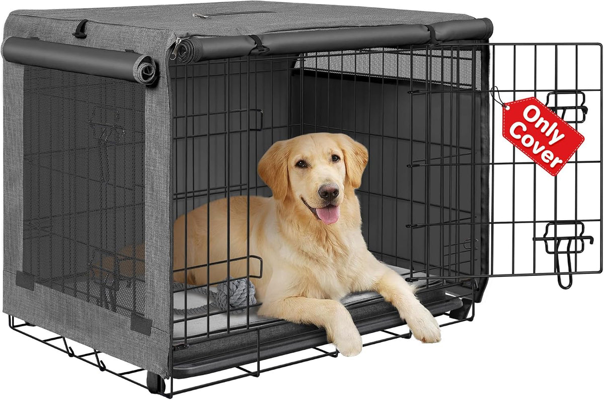 Dog Crate Cover, Kennel Covers Fit for 30 Inch Dogs Crate - Grey (with left window) / 24 Inch