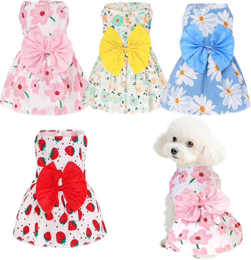 choyaxo 4pcs Cute Dog Dress Pet Dress Puppy Skirt Summer Pet Clothes - Floral / Small