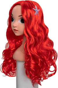 Funna long curly red mermaid wig for girls with starfish hairpin accessories - view 4