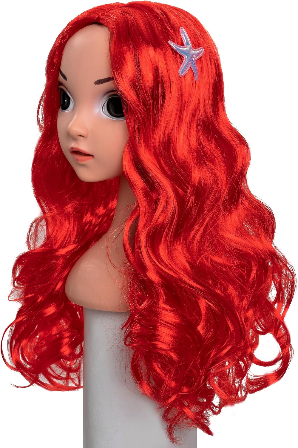 Funna long curly red mermaid wig for girls with starfish hairpin accessories - view 4