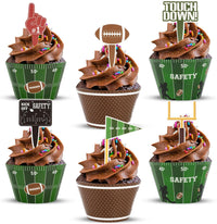 Hxezoc football cupcake toppers and wrappers set with brown and green football designs - view 10