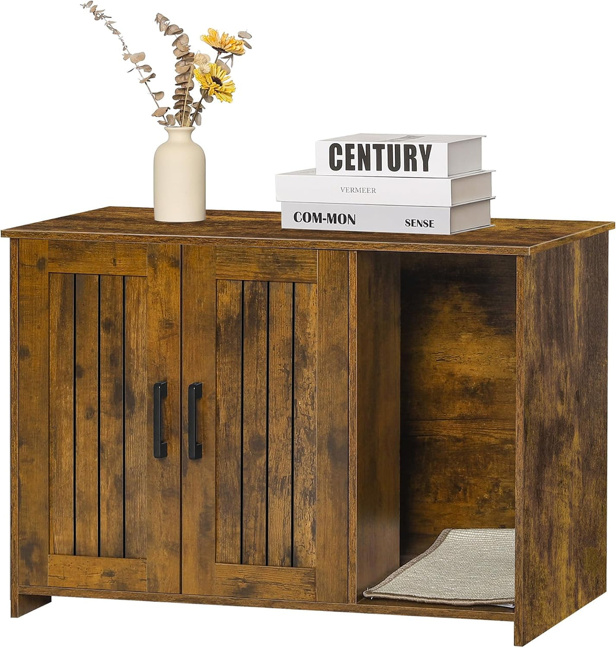 Cat Litter Box Enclosure, with Scratching Mat - Rustic Brown / 31.5"L x 19.7"W x 21.7"H