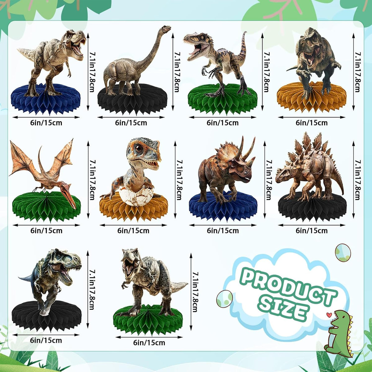 10 Pcs 80s Party Decorations, 1980s Table Honeycomb Centerpieces – Fun for Kids & Family - Dinosaur Style - image 2