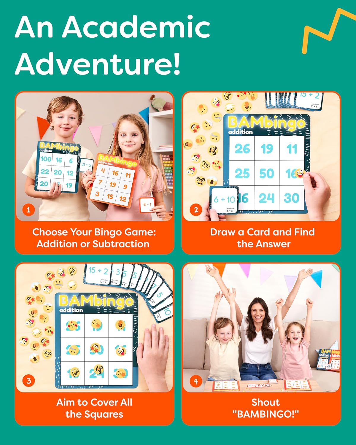 BAMBingo Multiplication and Division Facts Bingo Game – Fun for Kids & Family - Addition and Subtraction - image 4