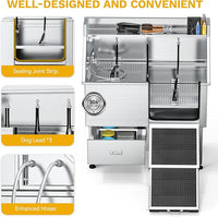 DWVO Professional Dog Bathing Station Stainless Steel 304 Dog Bathtub 50in for Grooming w/Left Door Ramp, 2 Storage Drawers, Faucet, Grate, Pet Washing Station for Large, Medium, Small Pets