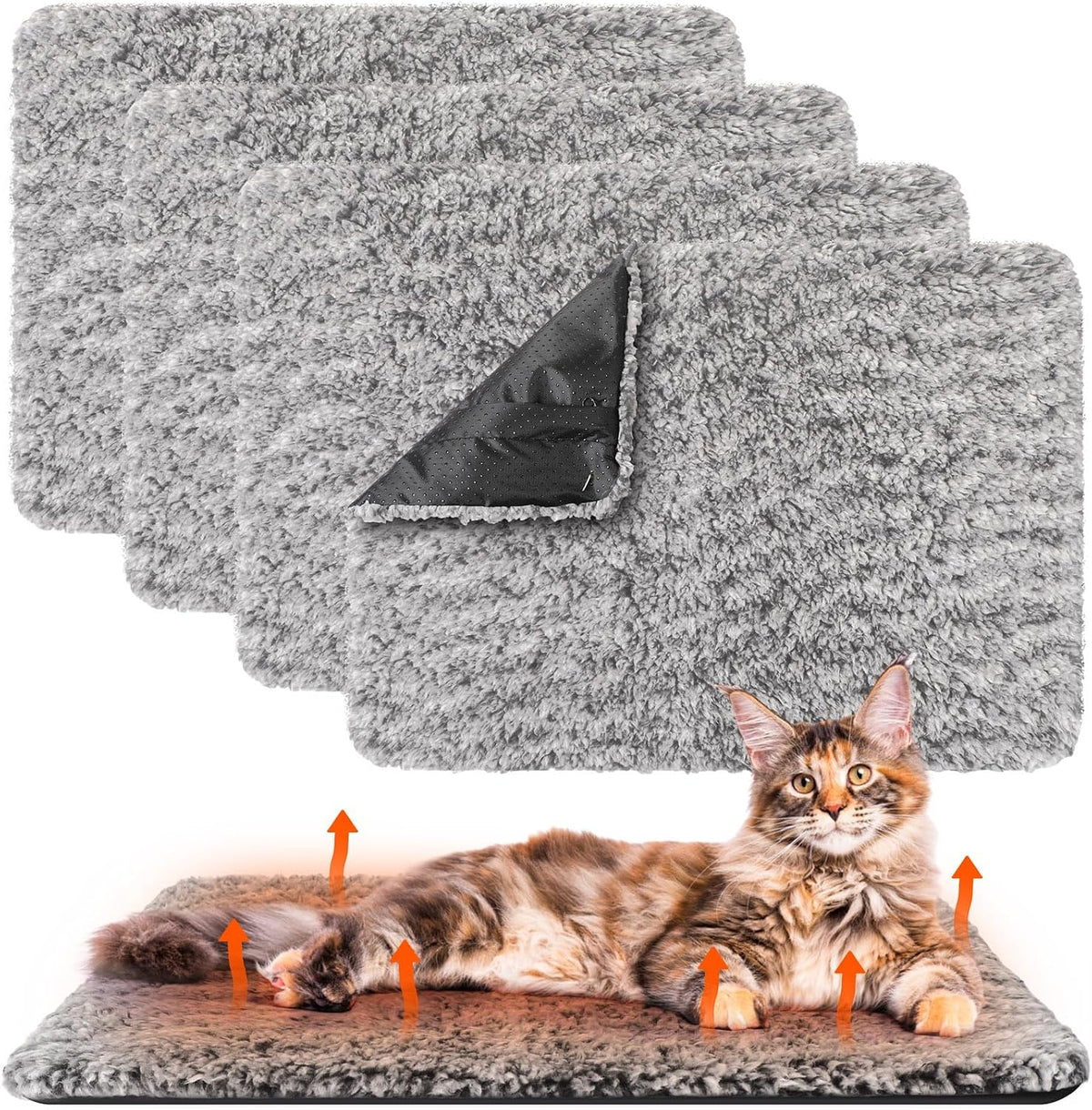 Drydiet 4 Pack Self Warming Cat Mat for Pets - 22 x 35 Inch / Gray / Solid