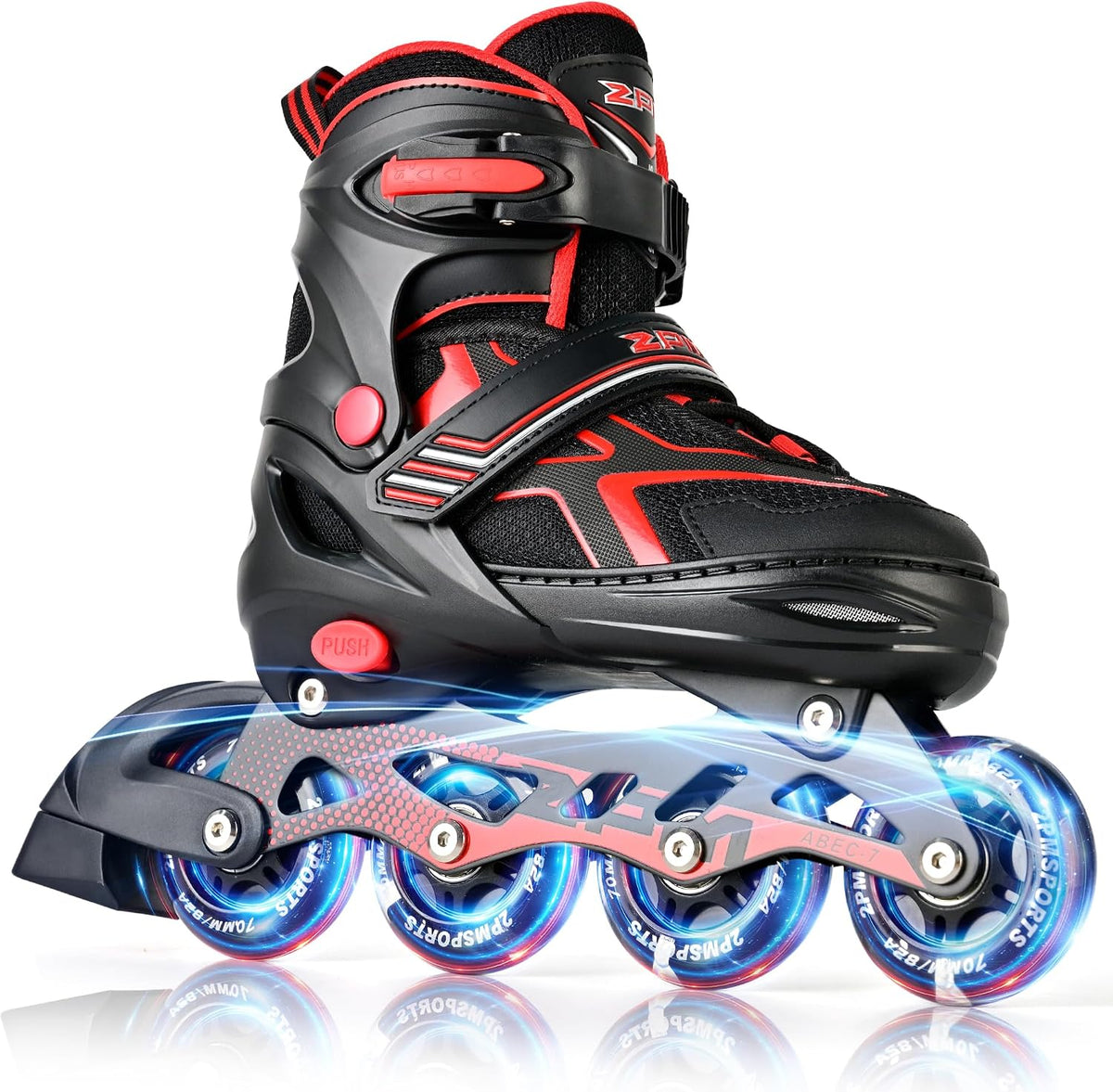 2PM SPORTS Adjustable Inline Skates for Kids, Youth and Adults – Fun for Kids & Family - B Red / Large - Youth (4.5-8 US)