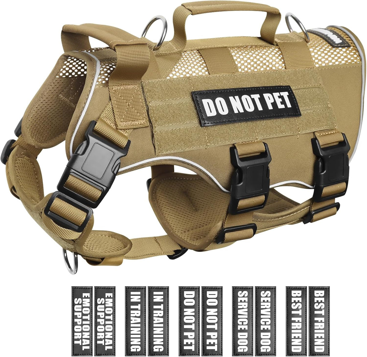 WINSEE Tactical Molle Vest Mesh Dog Harness with 10 Removale Pet - Large / Brown