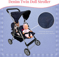 Double Baby Doll Stroller for Twin Dolls - Denim - image 2