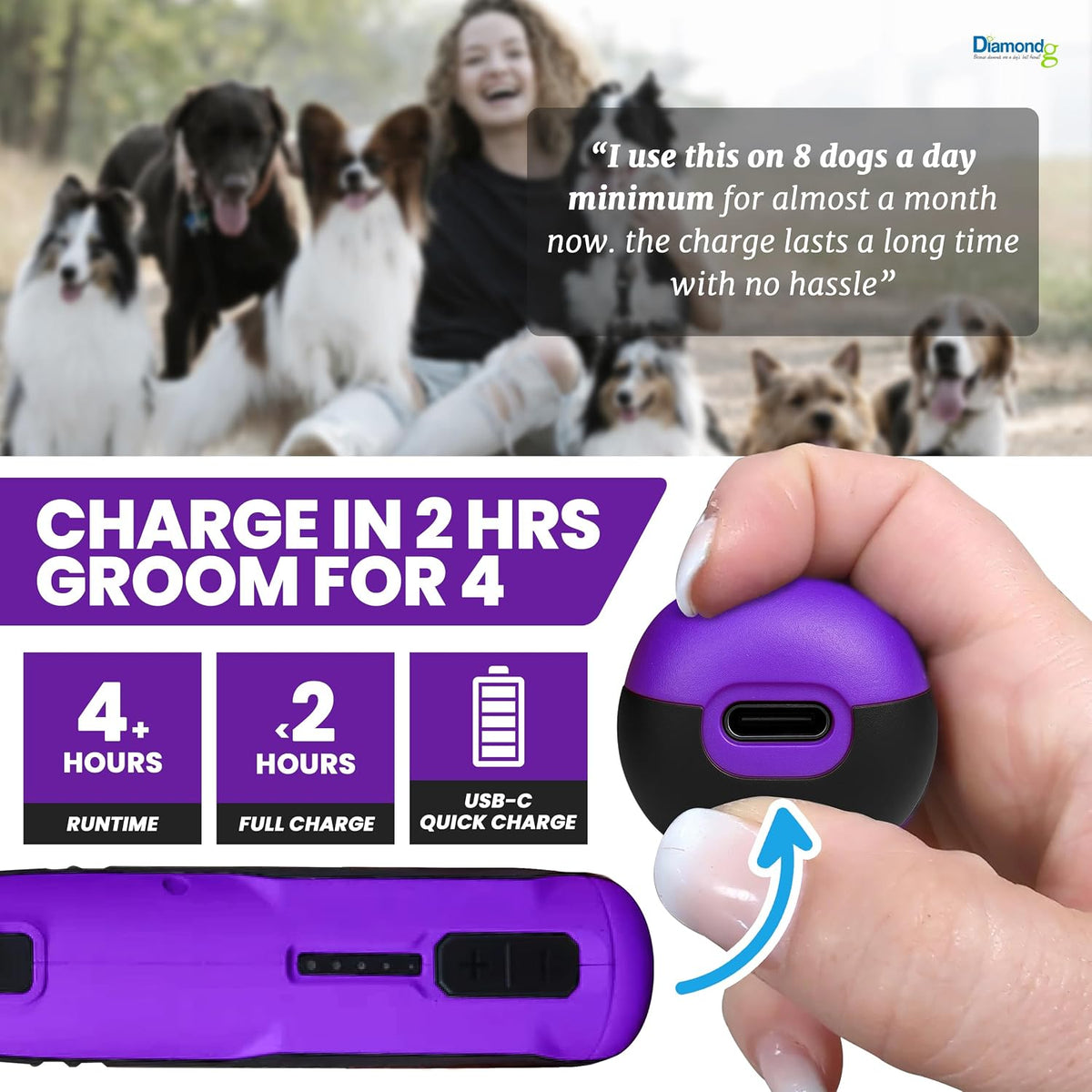 Diamondg cordless dog nail grinder with LED light tip and USB-C charging - view 3
