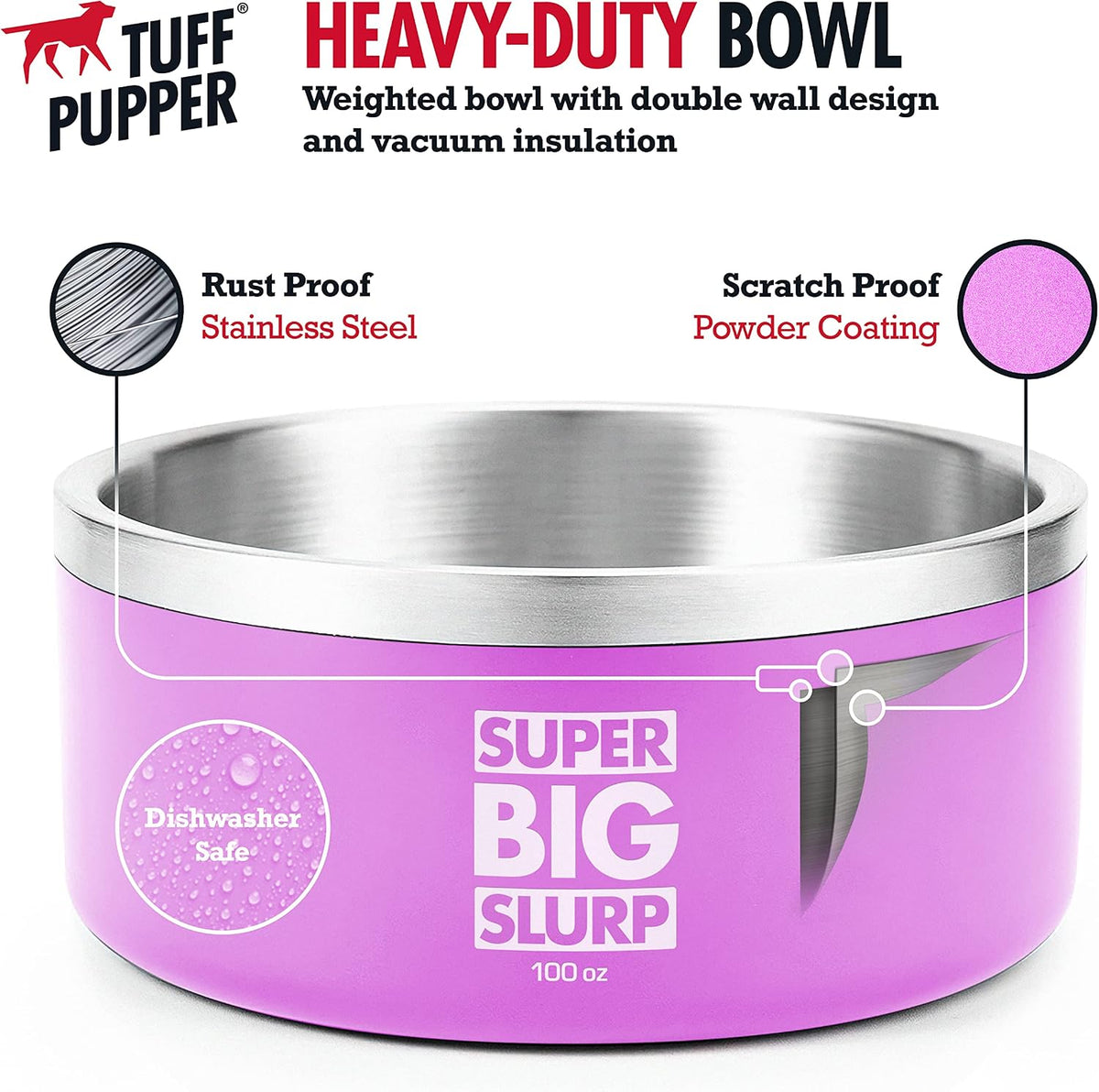 Tuff Pupper 100 oz Heavy Duty Insulated Stainless Steel Dog Bowl - 100oz / Punch Pink - image 2