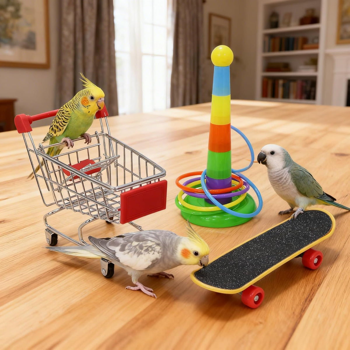 Wontee Bird Toys Mini Shopping Cart Skateboard Ring Toy for Playing - image 2