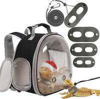 Bearded Dragon Travel Backpack with Harness and Leash Set - Black / Backpack+LSH Grey