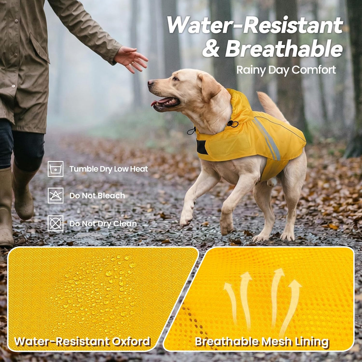 VIVAGLORY Dog Raincoat Wetoff Dog Rain Coat, XS - Yellow / L (26"-30" chest girth) - image 2