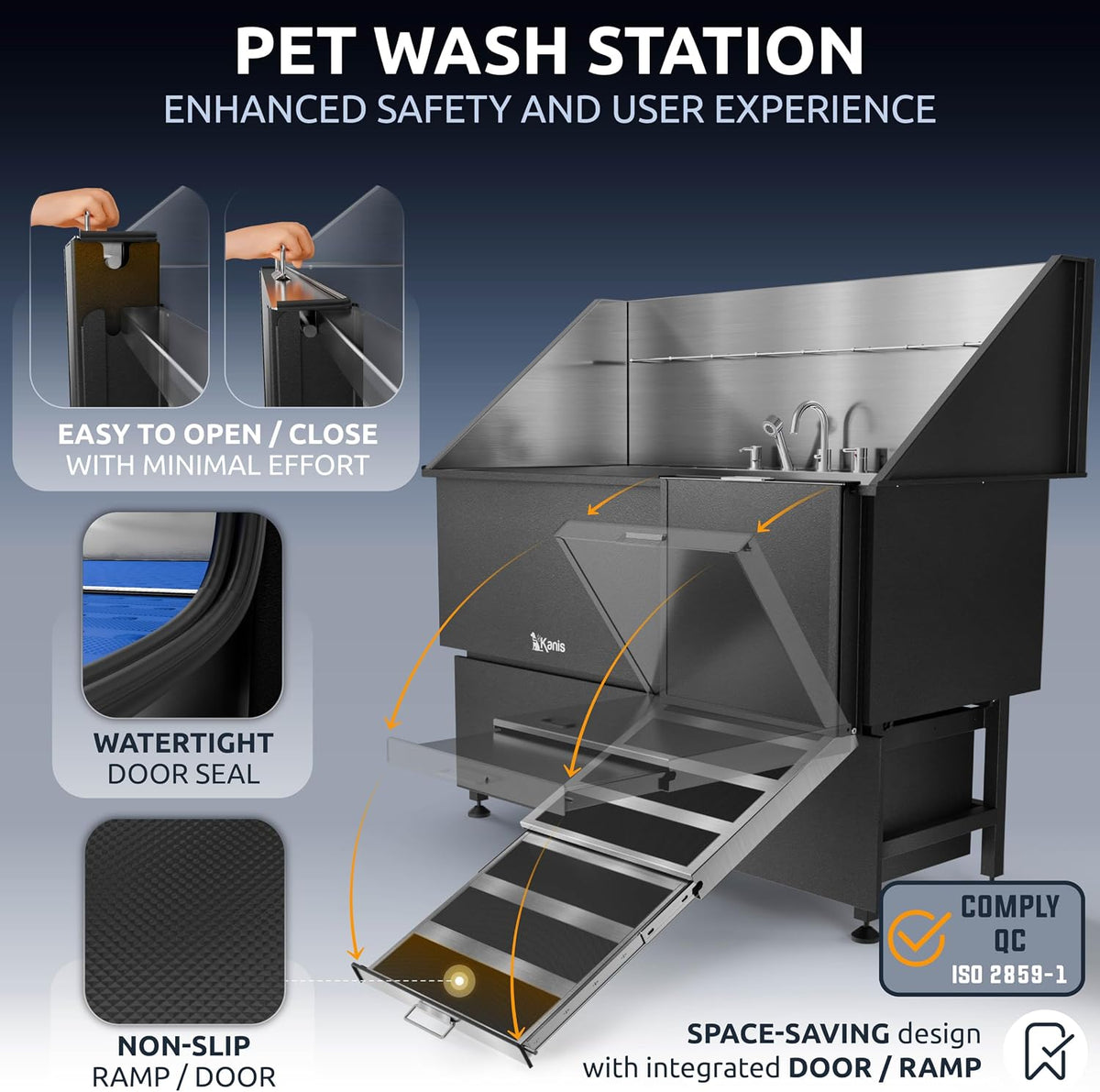 Professional Dog Washing Station 304 Stainless Steel Pets Grooming Tub – Essentials for Dogs - Black, Right Ramp, 2 Drawer / 61 Inches - image 4