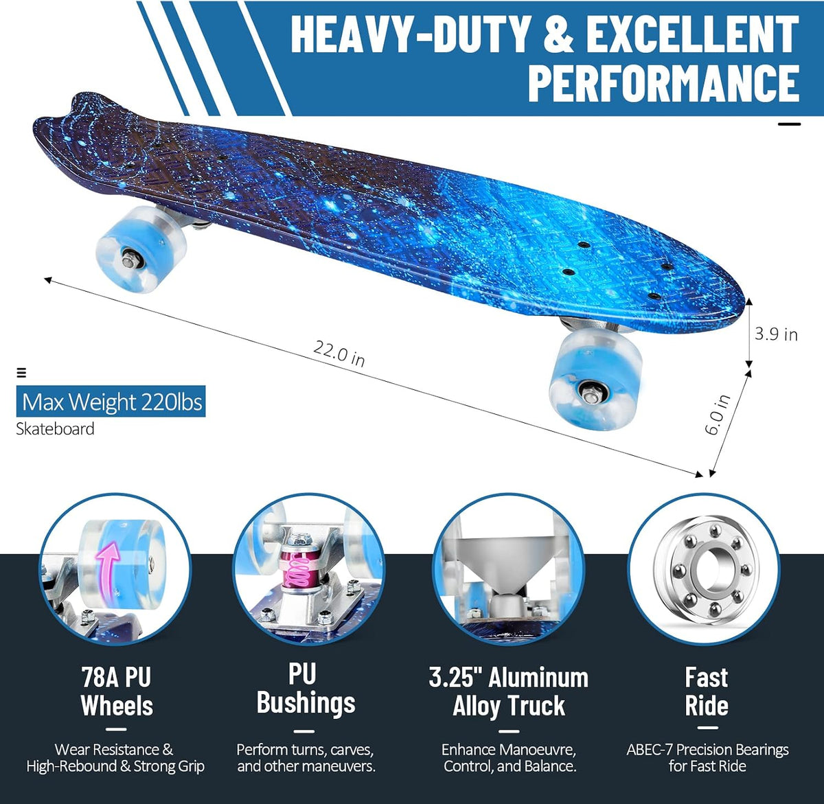 BELEEV 22 inch Skateboards for Kids - Galaxy Blue - image 3